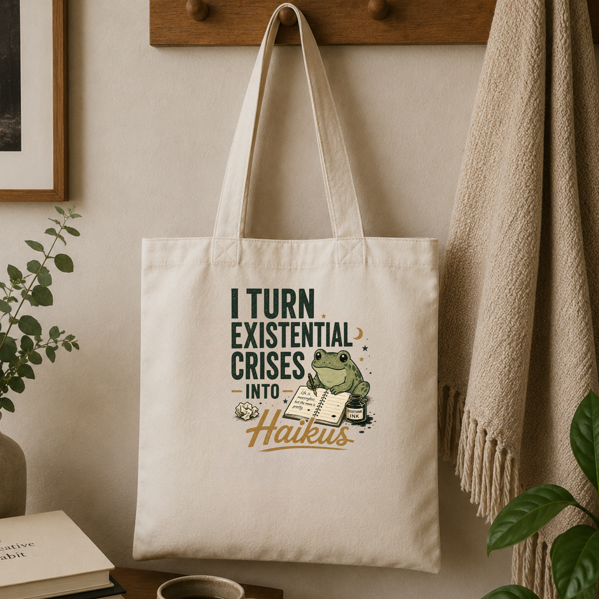 Existential Crises Haiku Frog Tote Bag - Quirky & Eco-Conscious