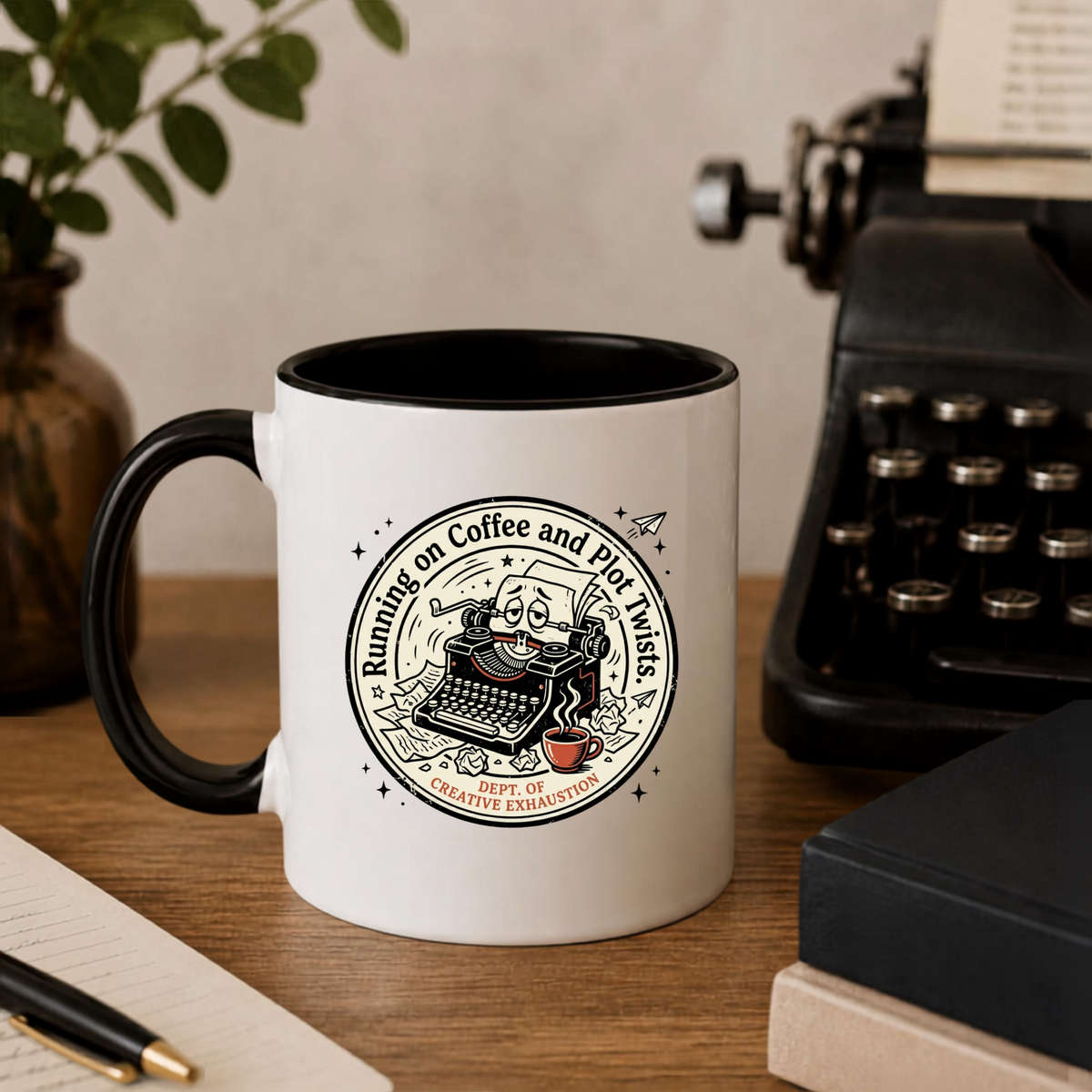 Running on Coffee and Plot Twists Mug- Ceramic with Color Inside