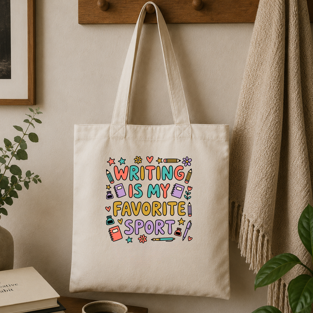 Writing Is My Favorite Sport Tote Bag - Colorful Author Style